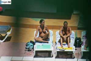 Girls sunbathe topless near the pool. Part 2. Thumbnail 33