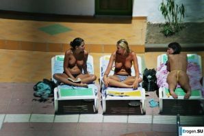 Girls sunbathe topless near the pool. Part 3. Thumbnail 19