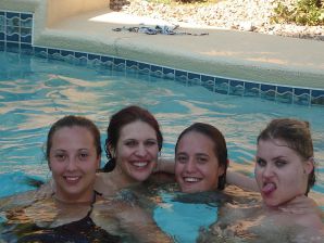 Slender girls light at a sex party by the pool. Thumbnail 37
