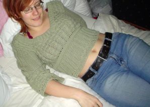 A red-haired student with glasses spread her legs in lace stockings and showed a pussy. Thumbnail 25
