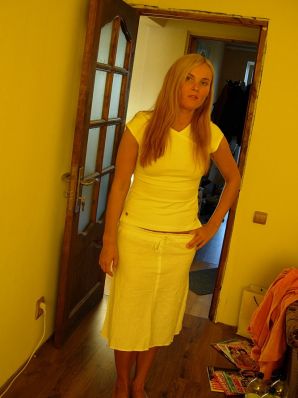 Shameless blonde in a white T-shirt takes off her panties and becomes cancer. Thumbnail 17