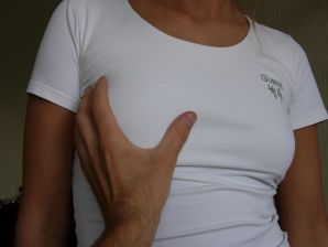 Shameless blonde in a white T-shirt takes off her panties and becomes cancer. Thumbnail 29