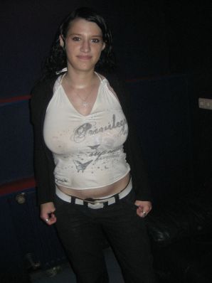 A shameless student with big tits showed them on the street in the evening. Thumbnail 1