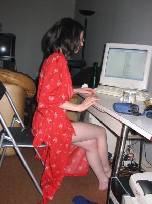 A girl with a furry pussy masturbates in front of a guy. Thumbnail 12