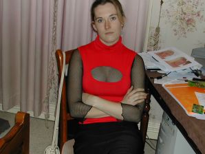 A blonde with a thin waist poses in front of her husband in the car and at home. Thumbnail 10