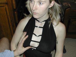 A blonde with a thin waist poses in front of her husband in the car and at home. Thumbnail 16