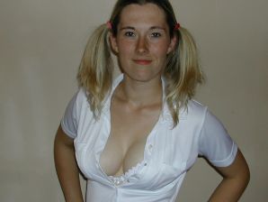 A blonde with a thin waist poses in front of her husband in the car and at home. Thumbnail 28