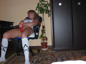 Appetizing blonde masturbates in front of the computer. Thumbnail 26