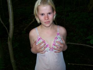 Appetizing magnificent blonde spread her legs right on the grass. Part 2. Thumbnail 22
