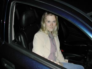 A blonde with a thin waist poses in front of her husband in the car and at home. Part 4. Thumbnail 1