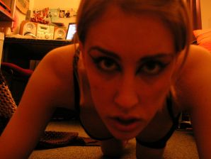 A sexy girl lights up at a party in fishnet stockings. Thumbnail 12